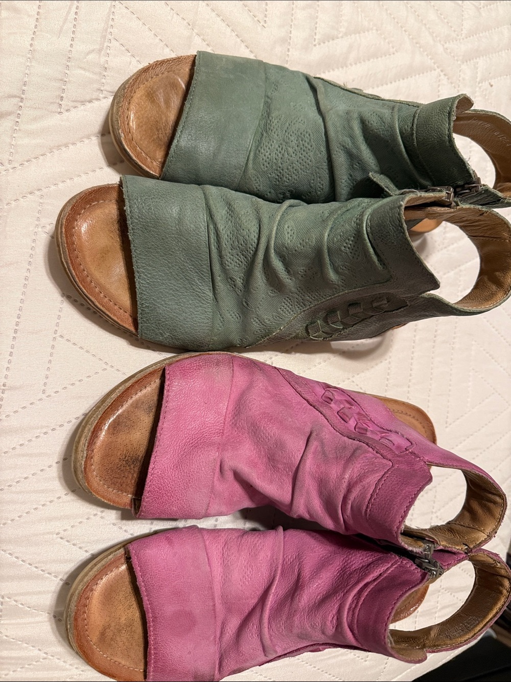 Miz Mooz Green and Pink Leather Open-Toe Slingbacks